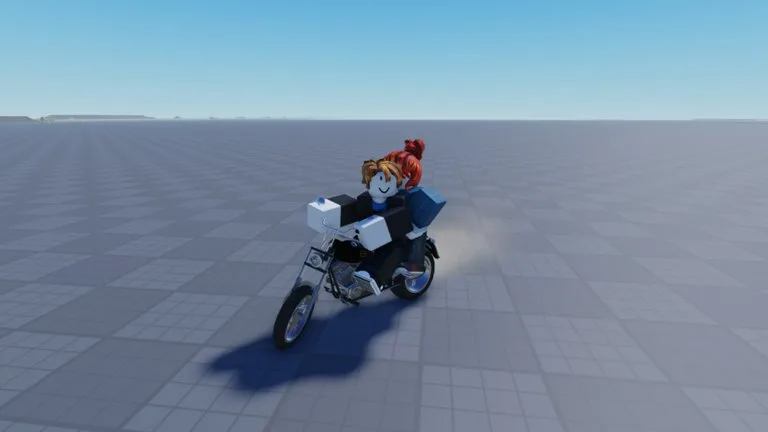 Official Roblox thumbnail of two avatars sharing one bike in Bike Universe